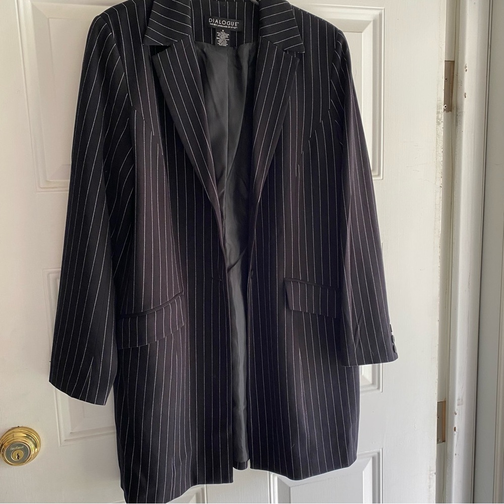 Black Pinstripe Long Blazer